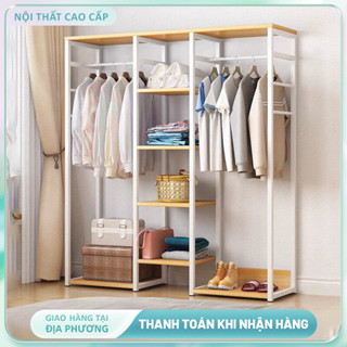 Kệ Gỗ Tự Nhiên, Giá Treo Quần Áo Khung Kim Loại Chịu Kháng Lực Tích Hợp Để Giày Dép Gọn Gàng