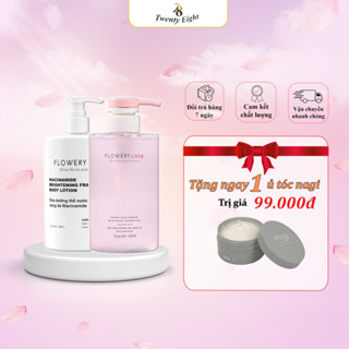 Combo sữa tắm sữa dưỡng thể dưỡng trắng da hương Hoa Anh Đào Flowery LADY Niacinamide 500ml