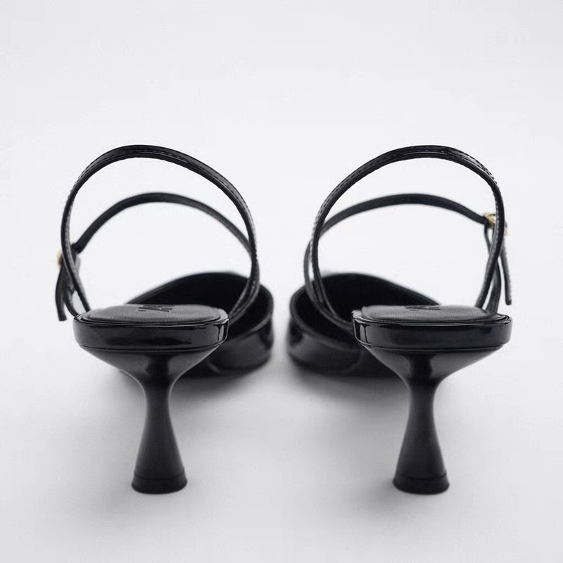Giày zara trơn mũi nhọn gót muller đế 7cm 2 quai