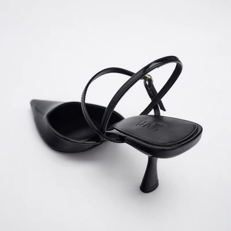 Giày zara trơn mũi nhọn gót muller đế 7cm 2 quai