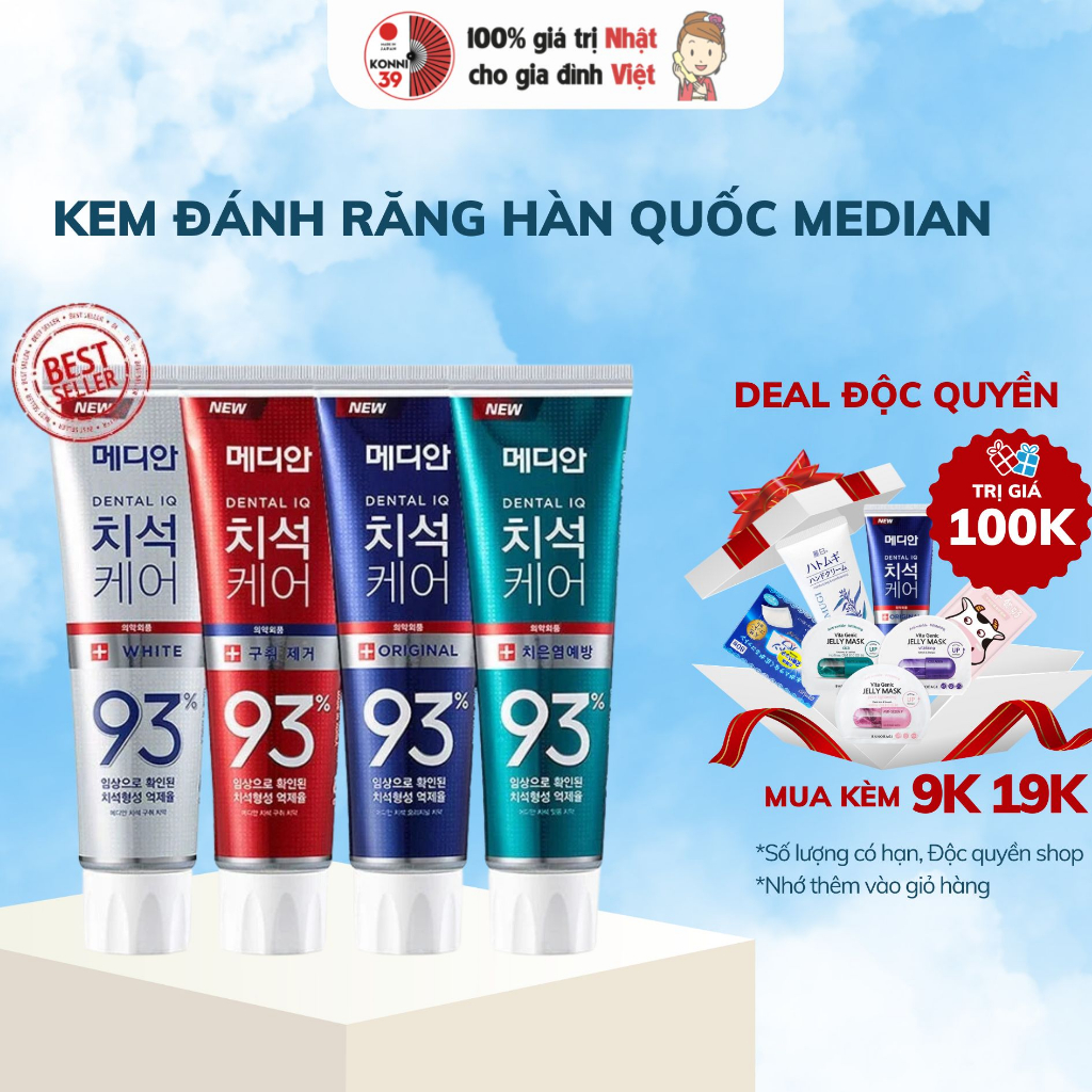 Kem đánh răng MEDIAN 93% IQ DENTAL Toothpaste giúp trắng răng 120g Hàn - Konni39