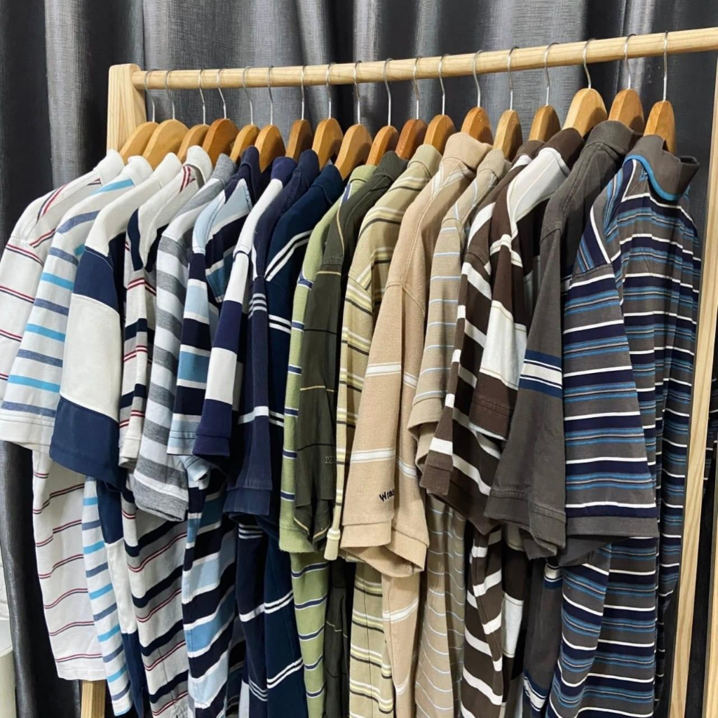 Áo polo 2hand kẻ sọc, polo usa nam nữ, áo cổ bẻ unisex bigsize