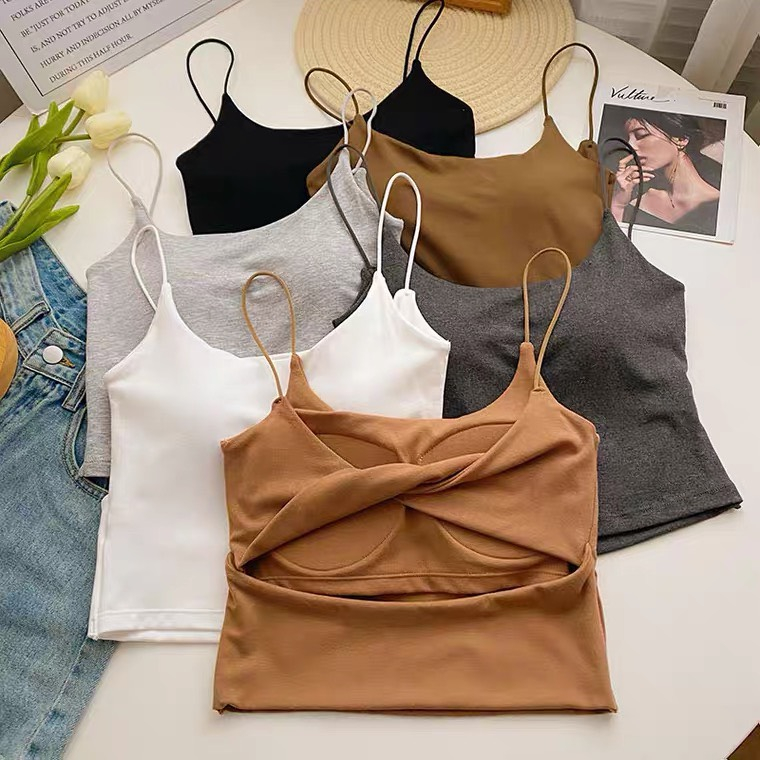 Áo croptop hai dây có đệm hở lưng HAGA áo mặc trong AHDVL84