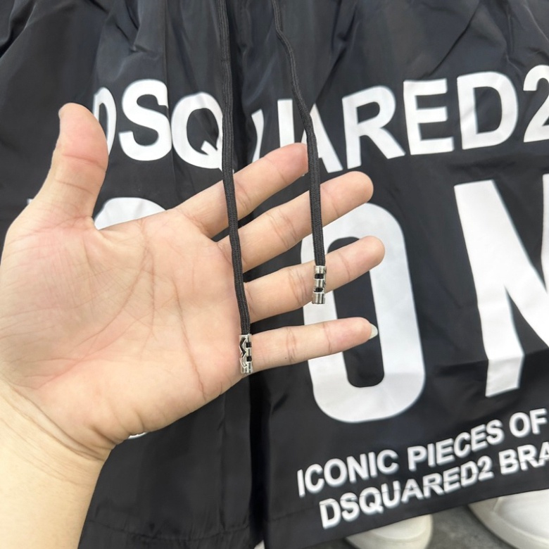 Quần short gió nam Dsq2 đen in chữ ICON trắng cạp chun dây thắt lót lưới thoáng mát cao cấp QS64P