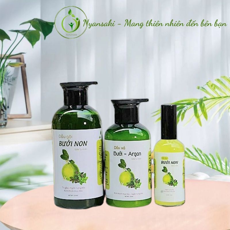 Combo dầu gội bưởi non, dầu xả bưởi argan ,xịt tóc bưởi non giảm gàu, ngứa, giảm rụng tóc,giúp mọc tóc nhanh (mới)