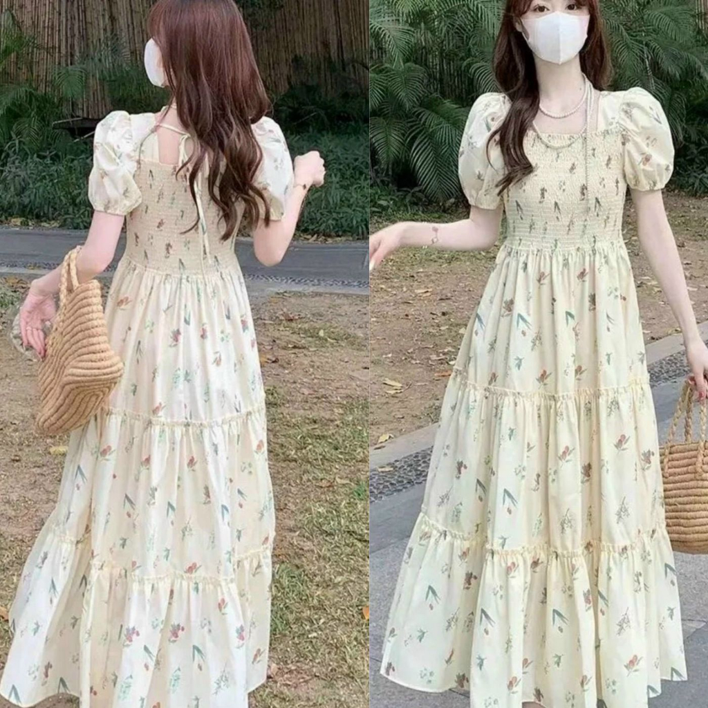 Đầm váy nữ maxi dáng dài xốp hoa nhí  cực xinh, Set bộ nữ áo croptop 2 dây mix chân váy maxi T1098