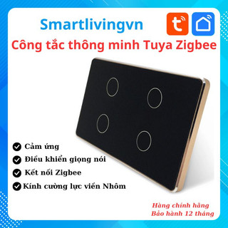 Công tắc thông minh Zigbee Tuya viền vàng cao cấp