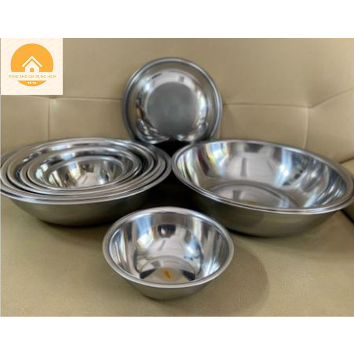 Thau inox tròn, thau rửa mặt, chậu inox rửa spa inox dày, sáng bóng từ 14cm đến 28cm