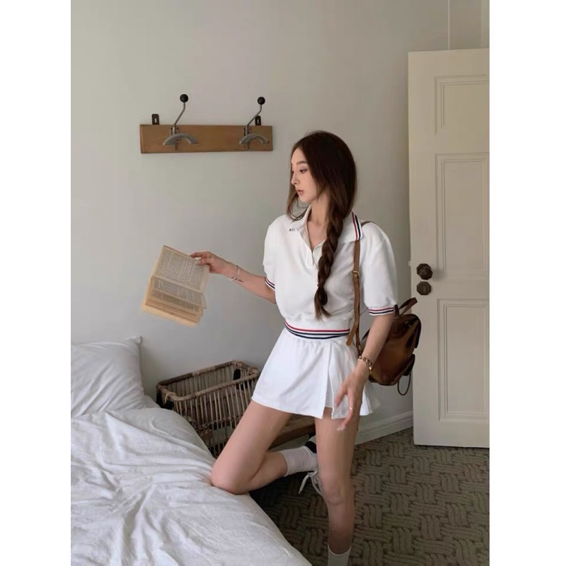 Bộ áo polo chân váy tennis phong cách tennis