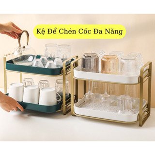 Kệ Để Chén, Khay Úp Cốc, Kệ Đựng Gia Vị Đa Năng 2 tầng Có Khay Ráo Nước, Khung Thép Cao Cấp Chống Gỉ