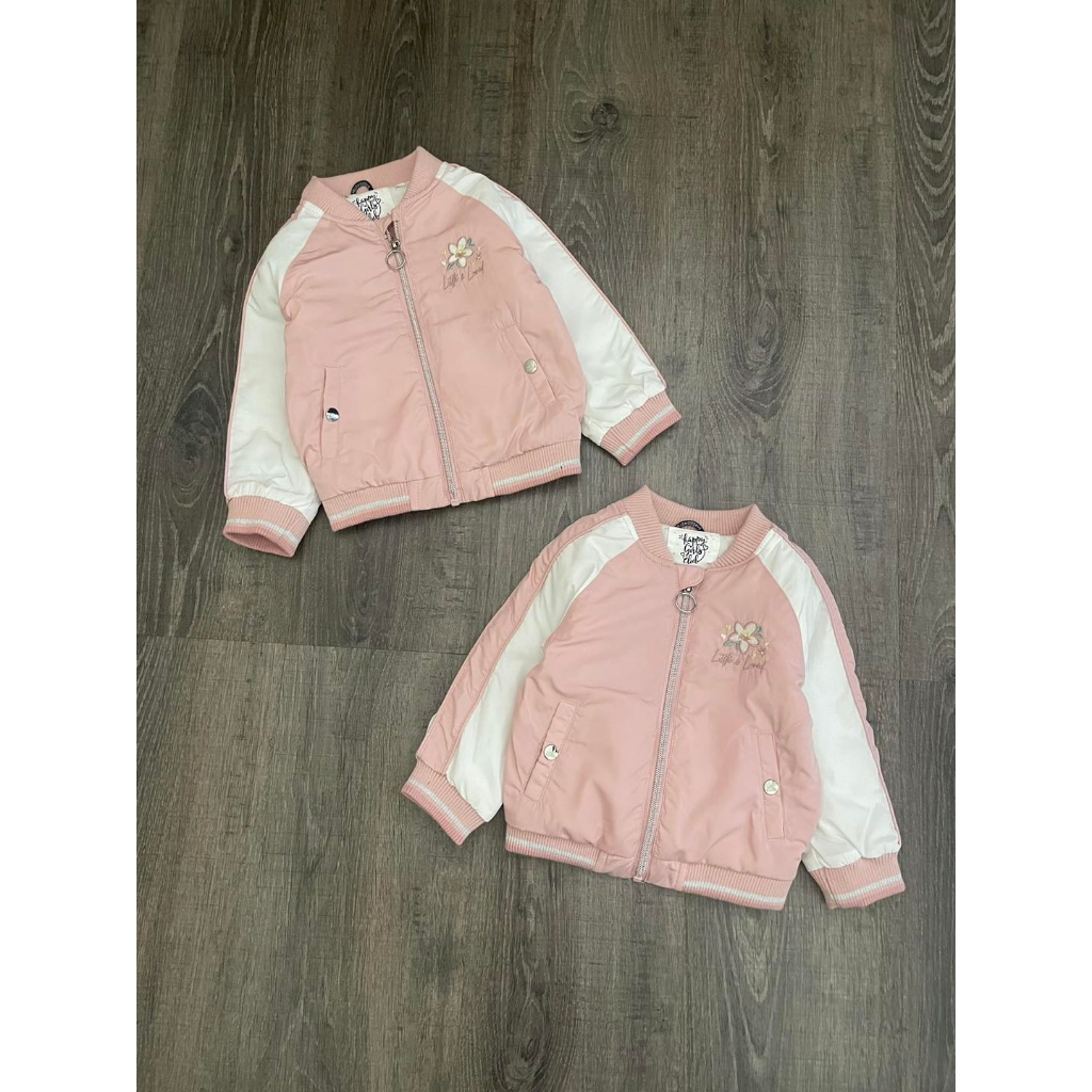 Bomber hồng bé gái thêu hoa