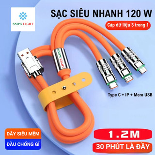 Dây Sạc Nhanh SNOW LIGHT 120W 6A Bằng Hợp Kim Kẽm Và Silicon Chính hãng dùng cho nhiều điện thoại
