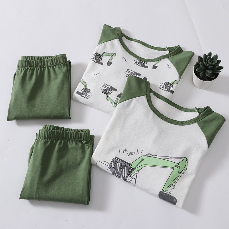 14-52kg Bộ đồ ngủ Cotton Dài tay mùa Thu Đông Hãng MamDadKids 2023 - Bé trai - Xe Cẩu