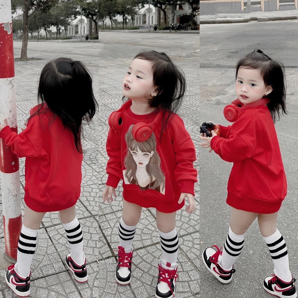 Áo nỉ cổ tròn cho bé hình cô gái,áo sweater cho bé, TP KIDS,[M457]