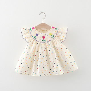 (Mẫu mới) Váy babydoll bé gái 8-14kg tay cánh tiên Đầm bé gái chấm bi hoạ tiết thêu hoa D879