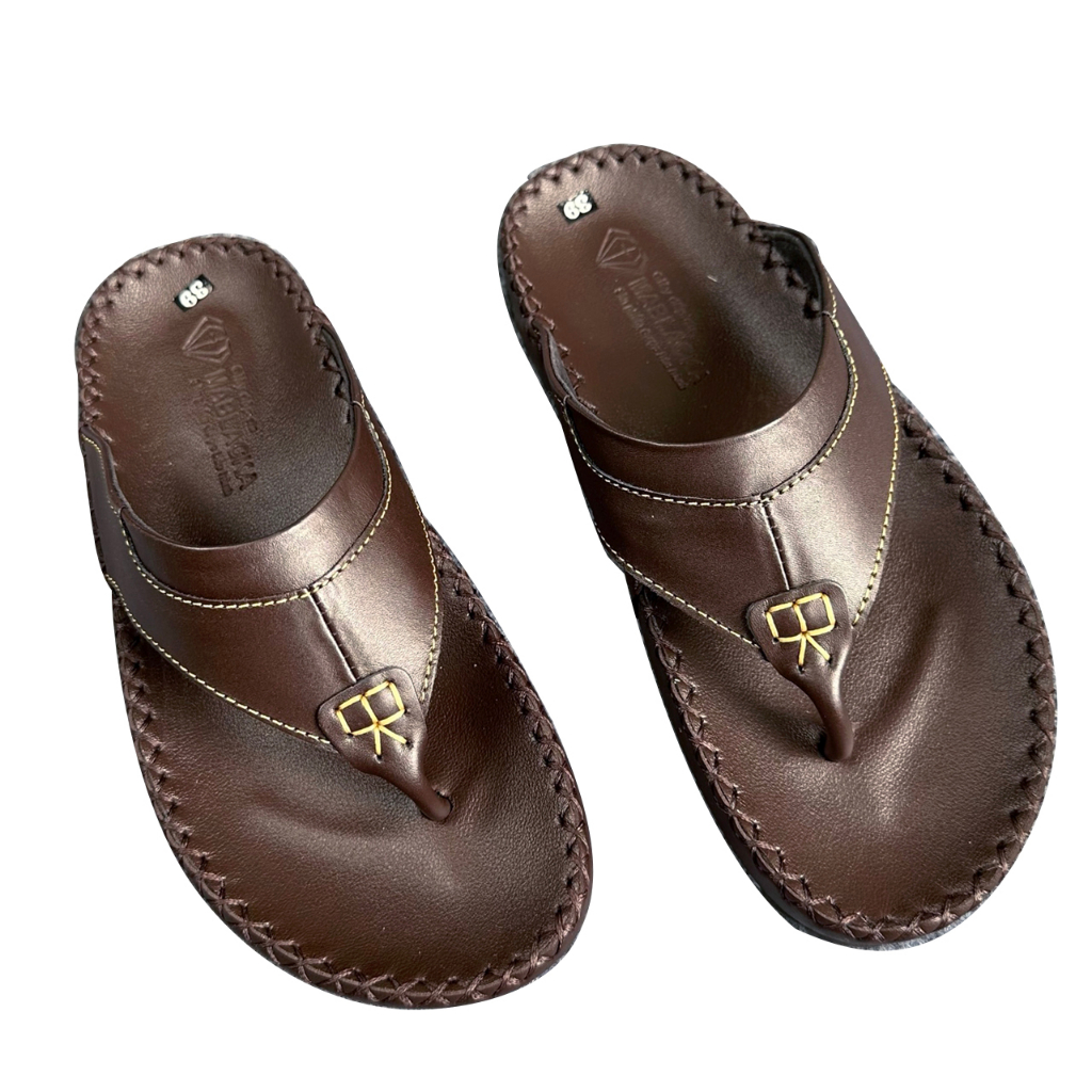 Dép kẹp nam D63 chất liệu da bò màu nâu cá tính kiểu dáng thời trang thanh lịch