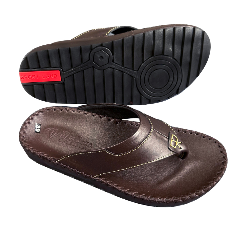 Dép kẹp nam D63 chất liệu da bò màu nâu cá tính kiểu dáng thời trang thanh lịch