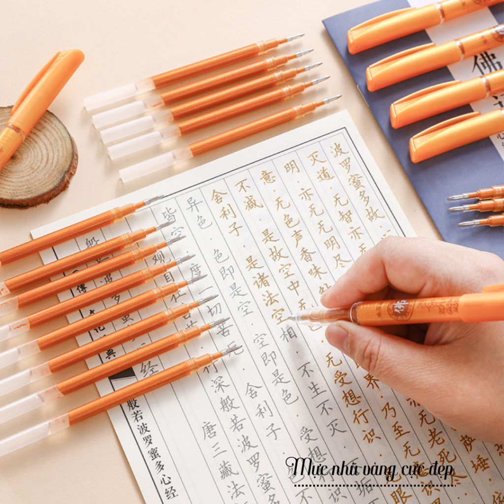 Bút Gel Nước Mực Nhũ Vàng, Bút Mực Nhũ Ngòi To, Nhỏ, Viết Đè Chữ Cực Đẹp