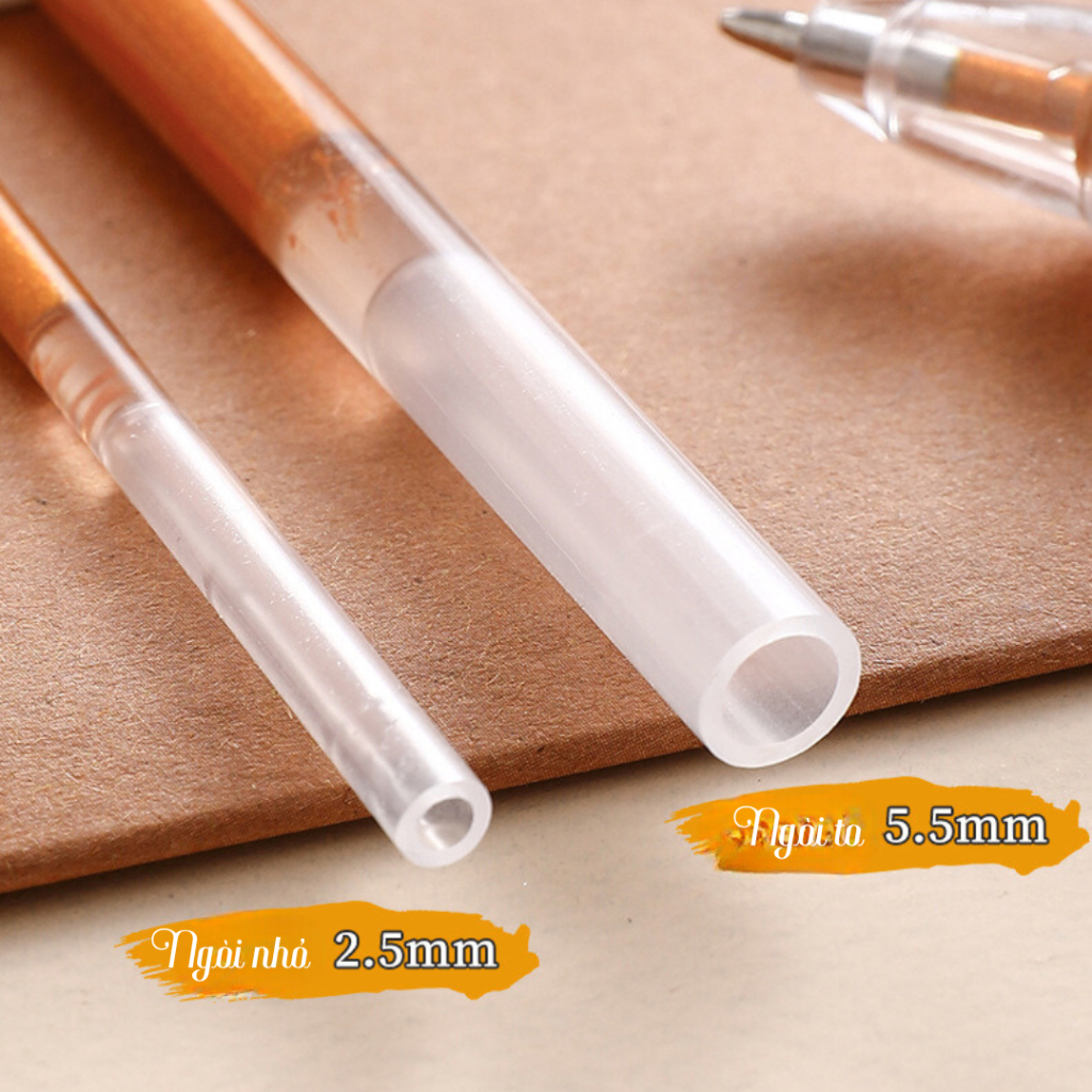Bút Gel Nước Mực Nhũ Vàng, Bút Mực Nhũ Ngòi To, Nhỏ, Viết Đè Chữ Cực Đẹp