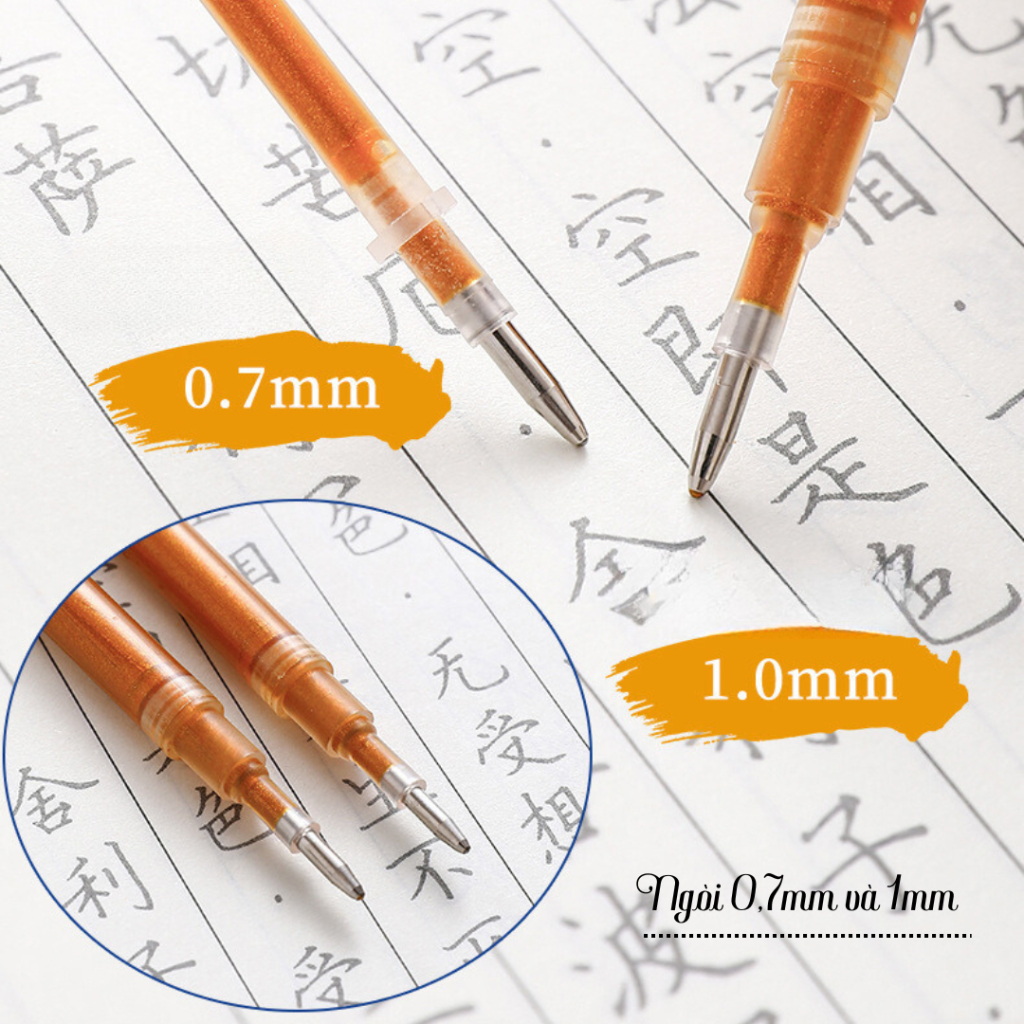 Bút Gel Nước Mực Nhũ Vàng, Bút Mực Nhũ Ngòi To, Nhỏ, Viết Đè Chữ Cực Đẹp