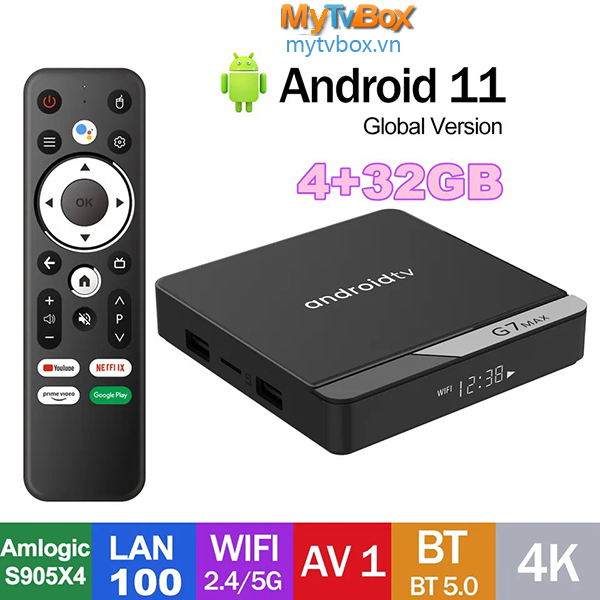 TV Box G7 Max Android TV 11 RAM 4G + 32G Wifi 5G + 2G Điều Khiển Bằng Giọng Nói