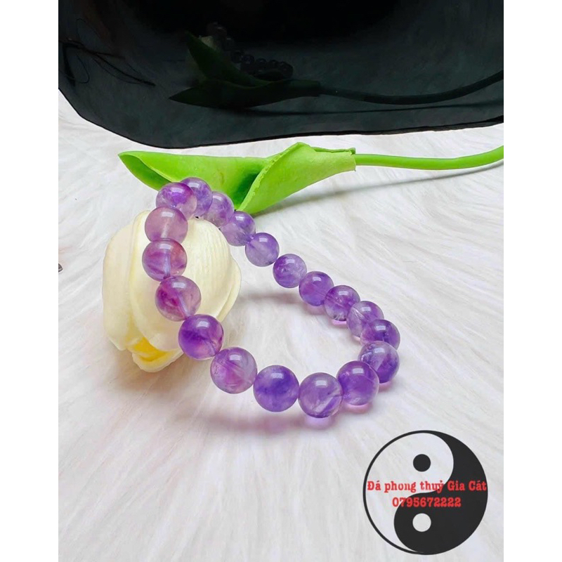 Vòng tay đá thach anh tím lavender đẹp 5a kiểm định