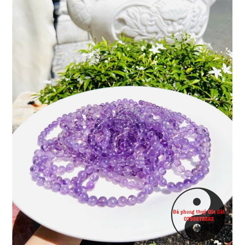 Vòng tay đá thach anh tím lavender đẹp 5a kiểm định