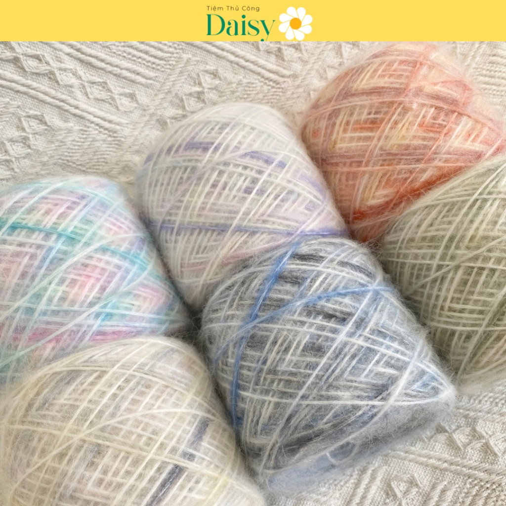 Len sợi mohair loang cầu vồng 50g - Len mohair sợi lớn 1.5mm