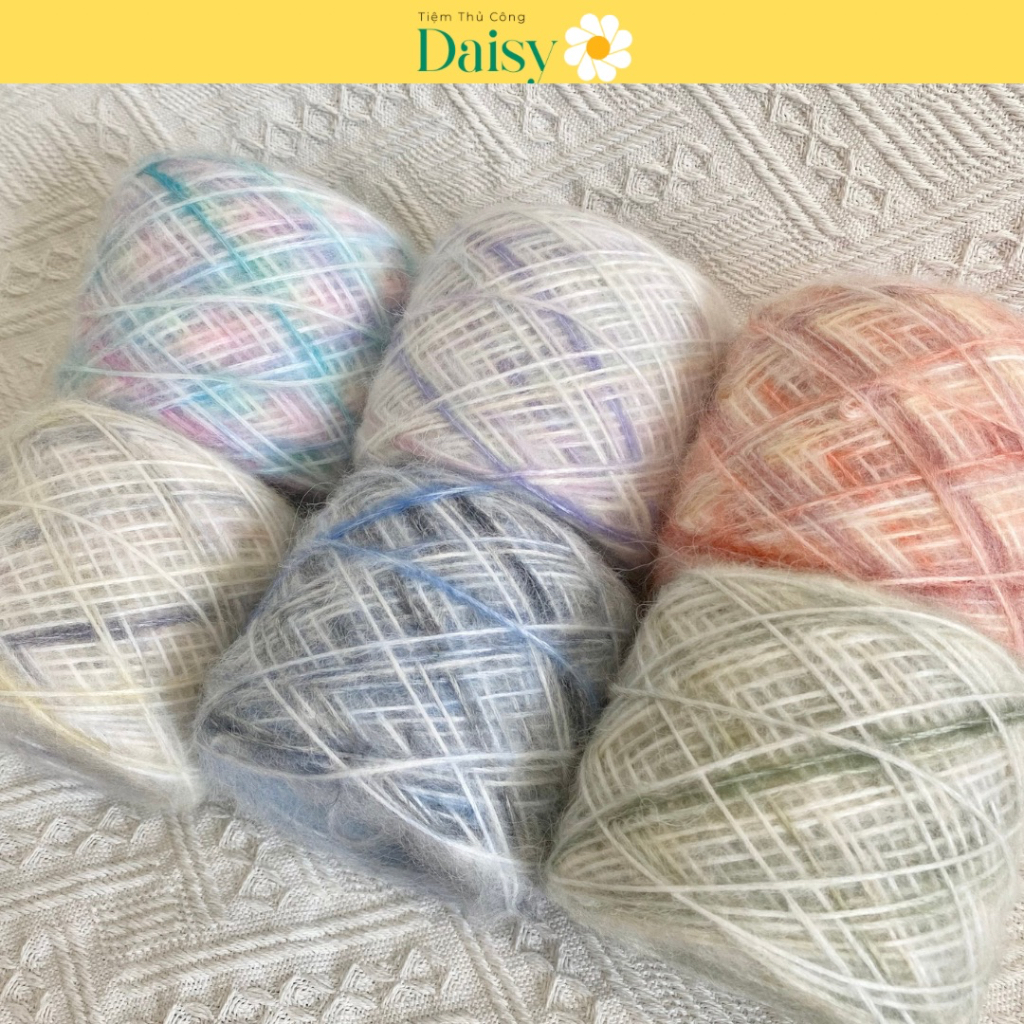Len sợi mohair loang cầu vồng 50g - Len mohair sợi lớn 1.5mm