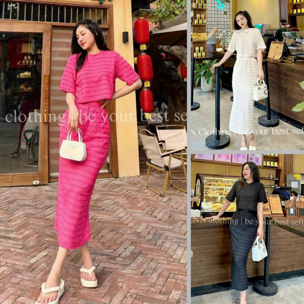 Set bộ áo croptop mix chân váy midi 2 lớp len ren siêu thời trang basic sang chảnh siêu hot hit dành các nàng thơ sang