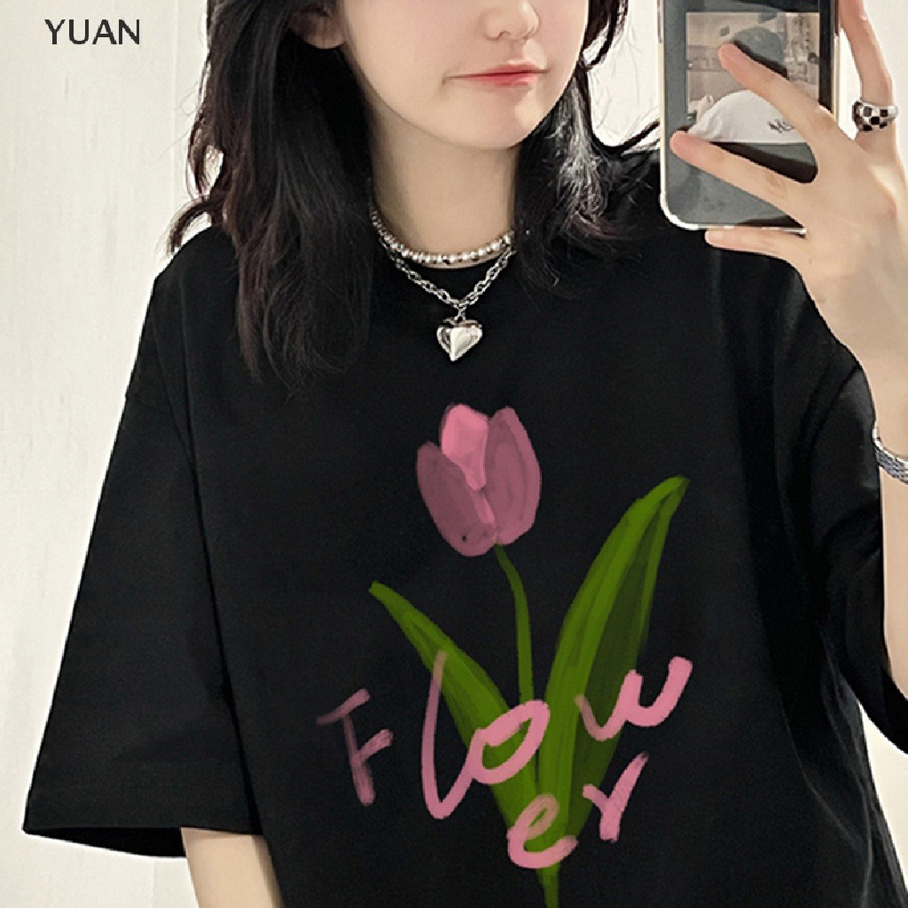 Áo thun form rộng tay lỡ, áo hoa Tulip chất cotton su