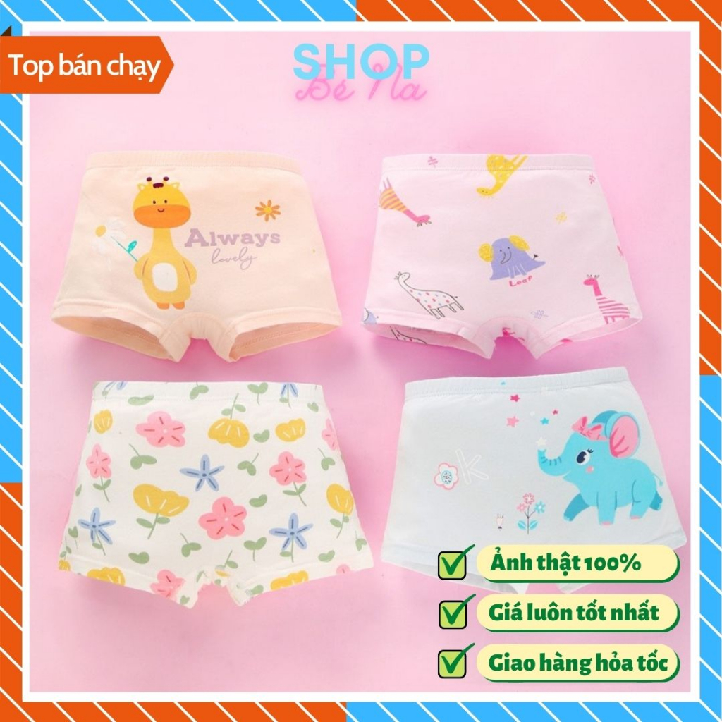 Quần chip cho bé gái hoạt hình dạng đùi chất cotton size 1 tuổi đến 14 tuổi họa tiết đẹp vải mịn mát thấm hút mồ hôi