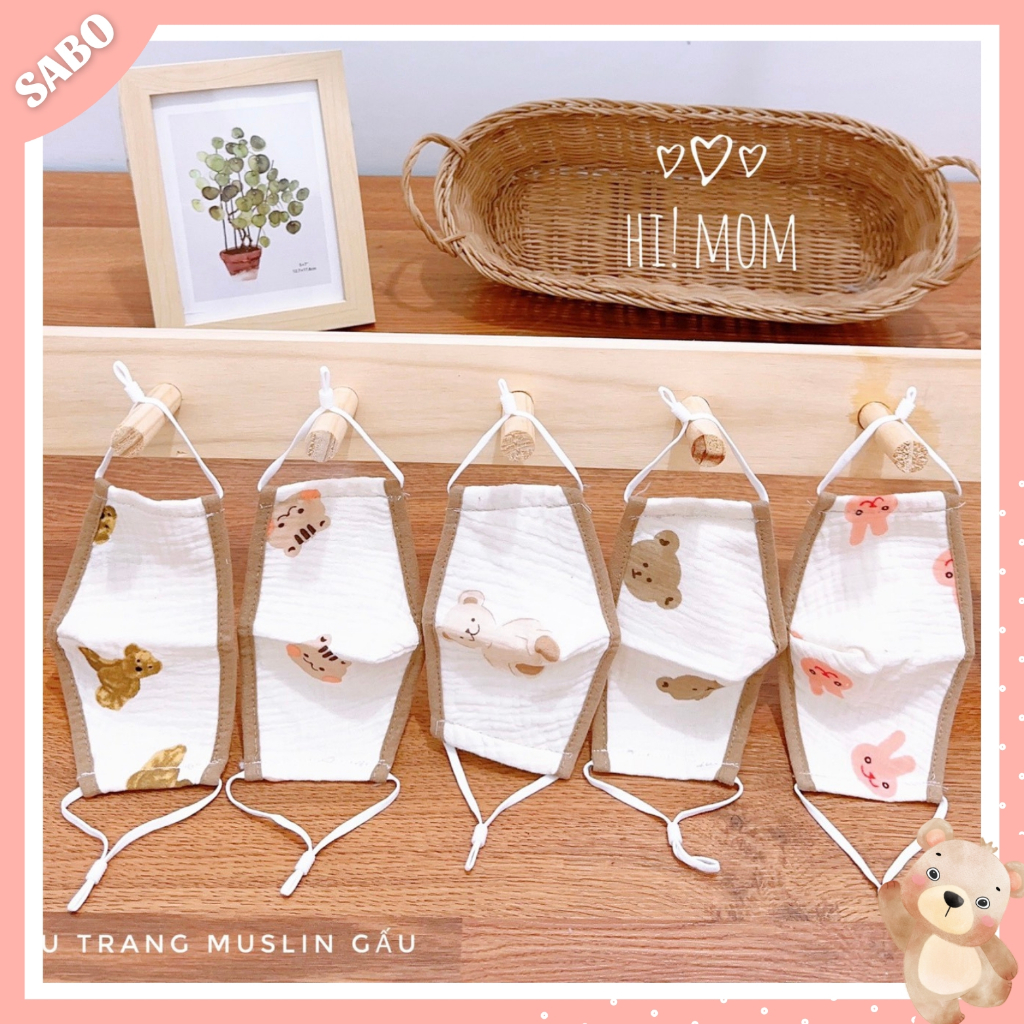 Khẩu Trang Viền Đẹp Hi!Mom Chất Vải Xô Muslin Thoáng Khí, Mềm Mại Cho Bé 6-36 Tháng
