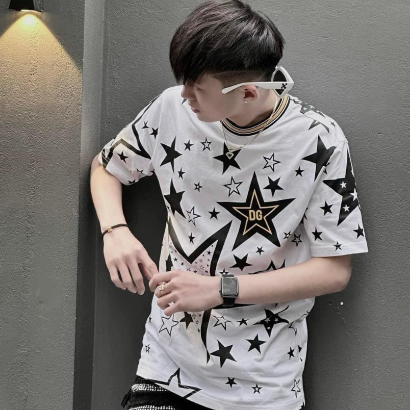 Áo thun tay lỡ unisex in hình ngôi sao dolce DG vàng đen QUANAOPHUKIEN - Áo phông freesize nam nữ unisex form rộng