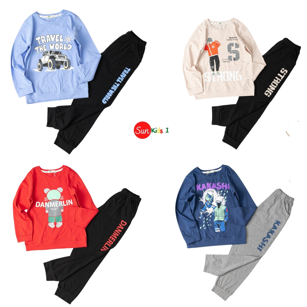 Bộ thu đông dài tay bé trai size 10-16 tuổi, đồ bộ bé trai chất cotton mềm mịn thoáng mát, màu sắc, hình in đẹp SUNKIDS1