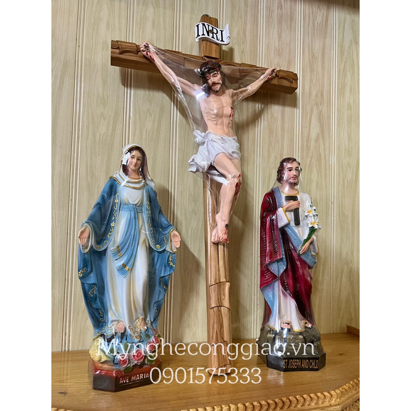 Bộ tượng công giáo composit 40cm thánh giá 60cm | bộ tượng chúa treo tường