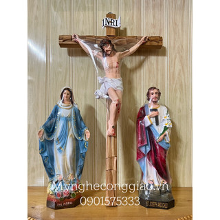 Bộ tượng công giáo composit 40cm thánh giá 60cm | bộ tượng chúa treo tường
