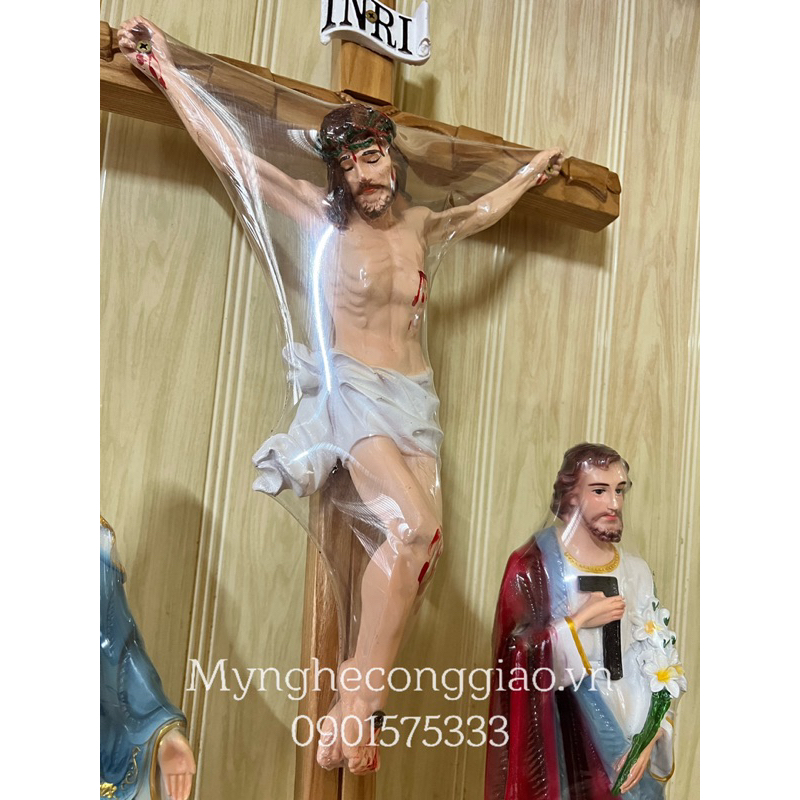Bộ tượng công giáo composit 40cm thánh giá 60cm | bộ tượng chúa treo tường