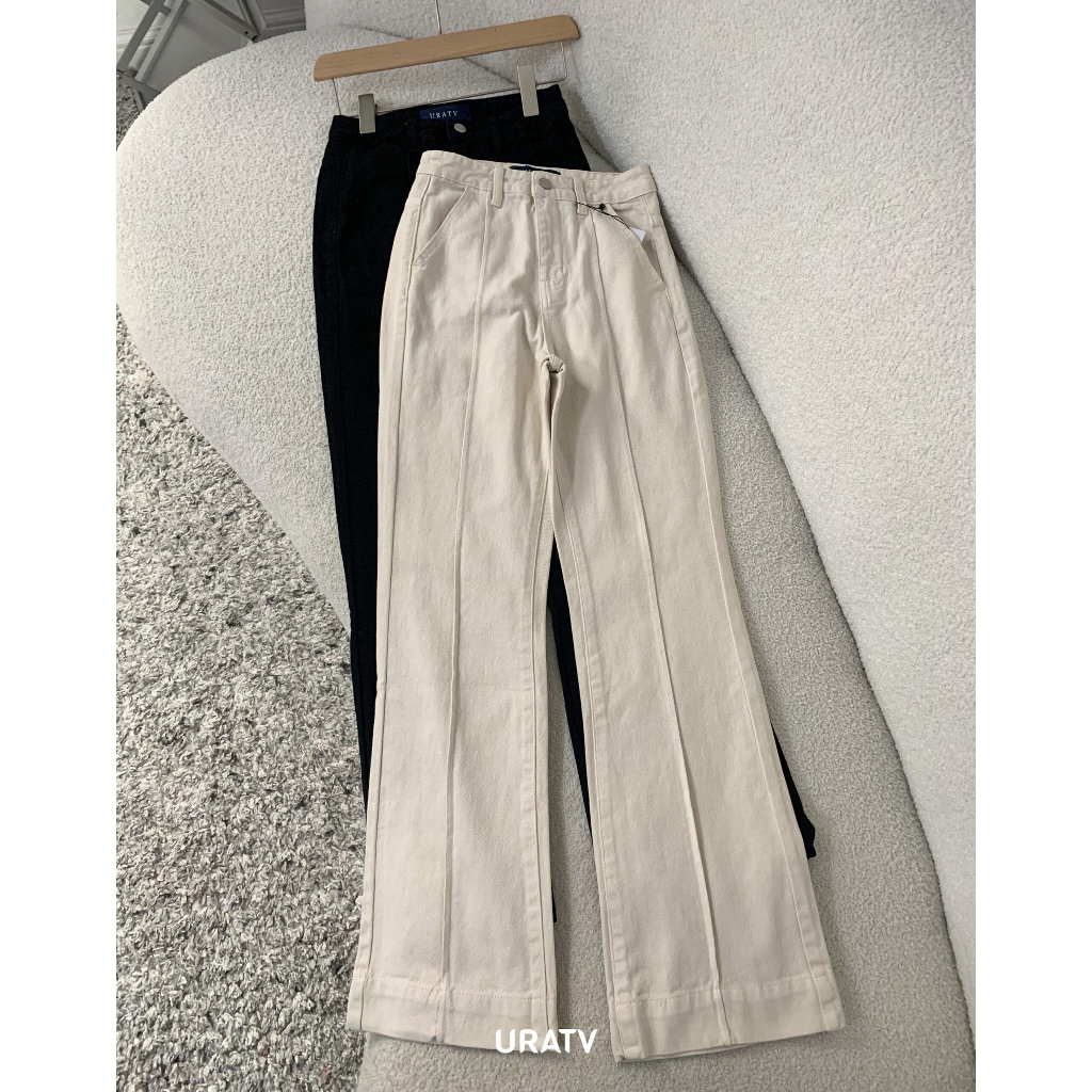 Quần jeans loe gân giữa PB lưng cao không co giãn