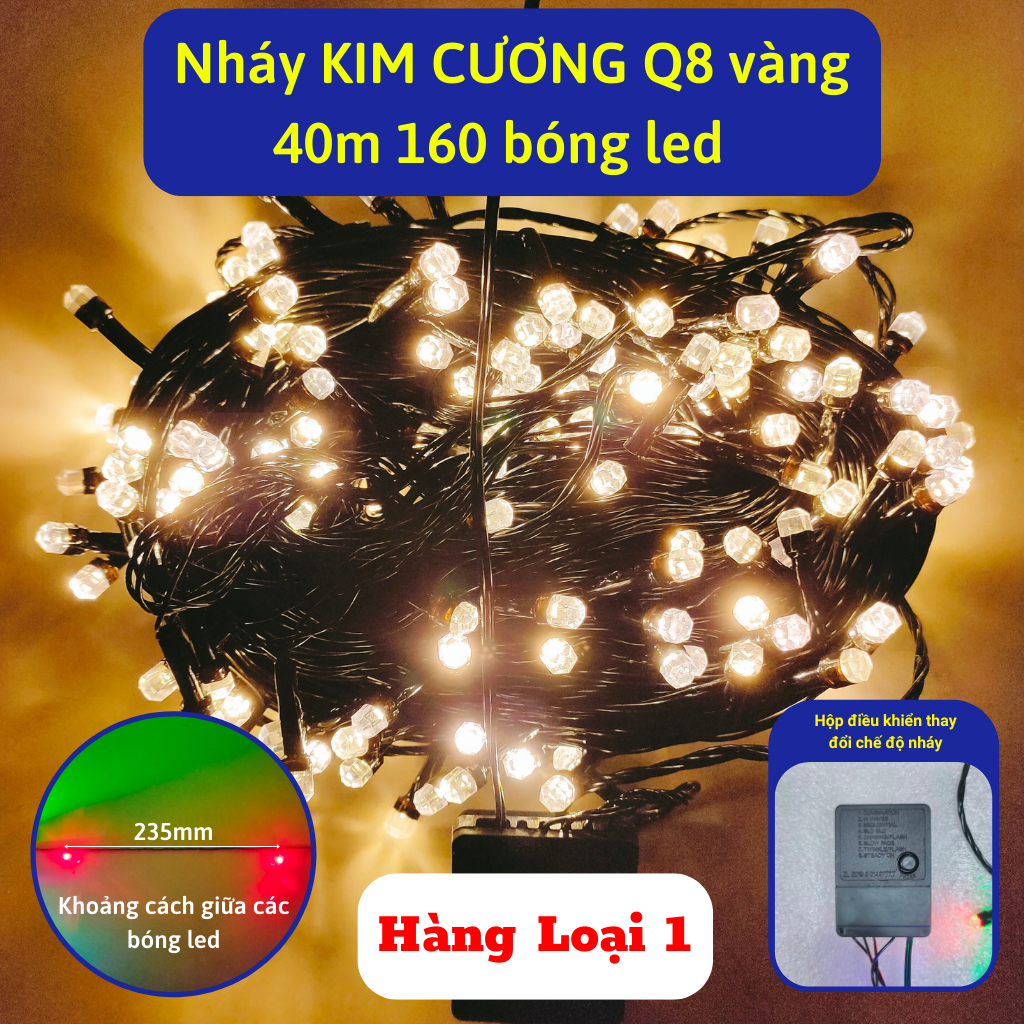 Dây đèn led nháy kim cương Q8 cao cấp 10m,20m,40m,50m bóng led to,có hộp điều khiển nhiều chế độ nháy trang đào quất
