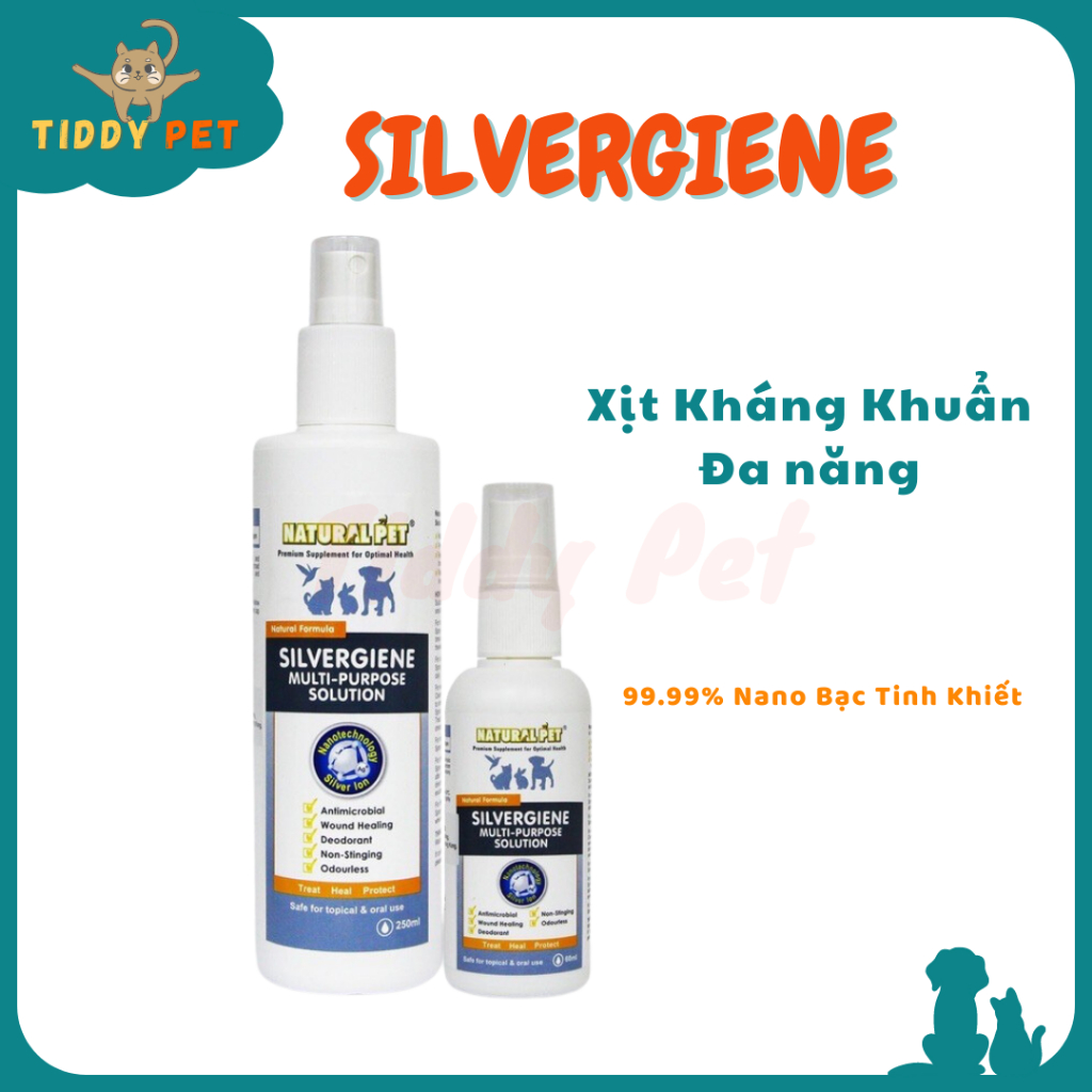 SILVERGIENE Chai Xịt Nano Bạc Đa Năng Cho Chó Mèo Chai 60ml - Tiddy Pet Shop