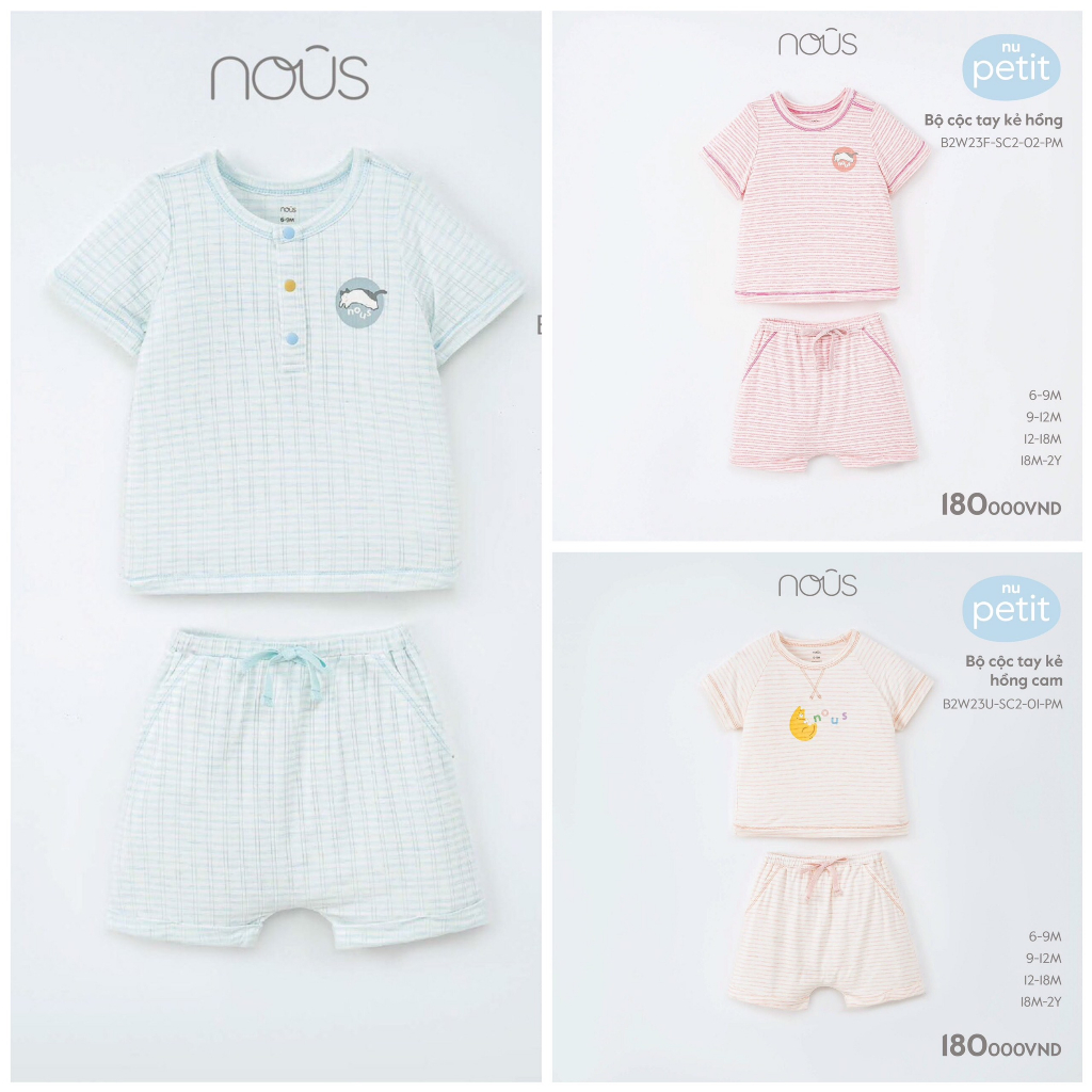 Nous - Bộ cộc tay Nous cho bé trai bé gái từ 6-9M đến 18-24M Nous