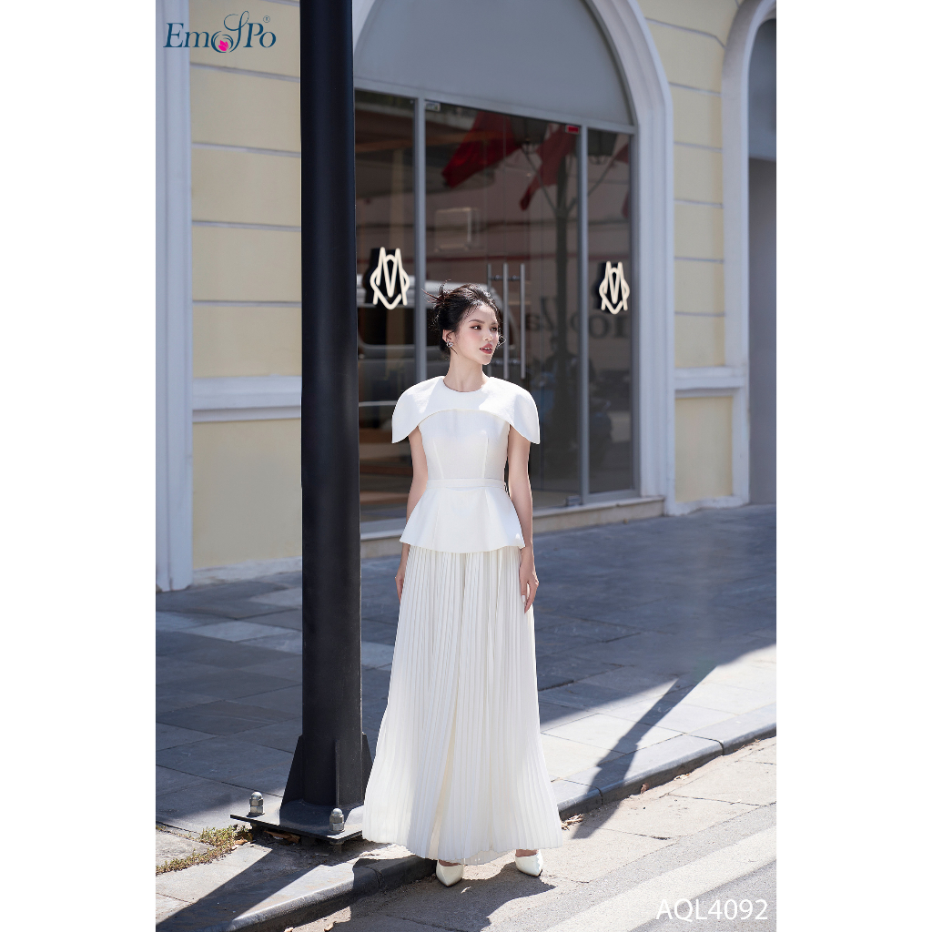 Jumpsuit dáng peplum quần loe dập ly đai rời EMSPO AQL4092