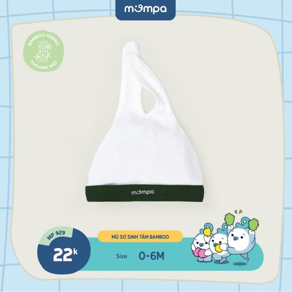 SET bao chân tay mũ sơ sinh Mompa 0 - 6 tháng vải sợi tre bamboo dễ chịu thấm hút mềm mại 929 930