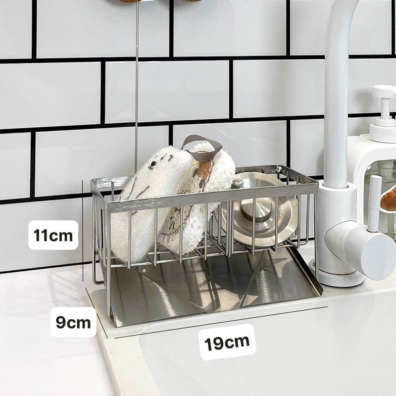 Kệ Đựng Đồ Rửa Chén Bát, Giá Để Giẻ Rửa Bát Inox 2 Ngăn Có Khay Hứng Nước