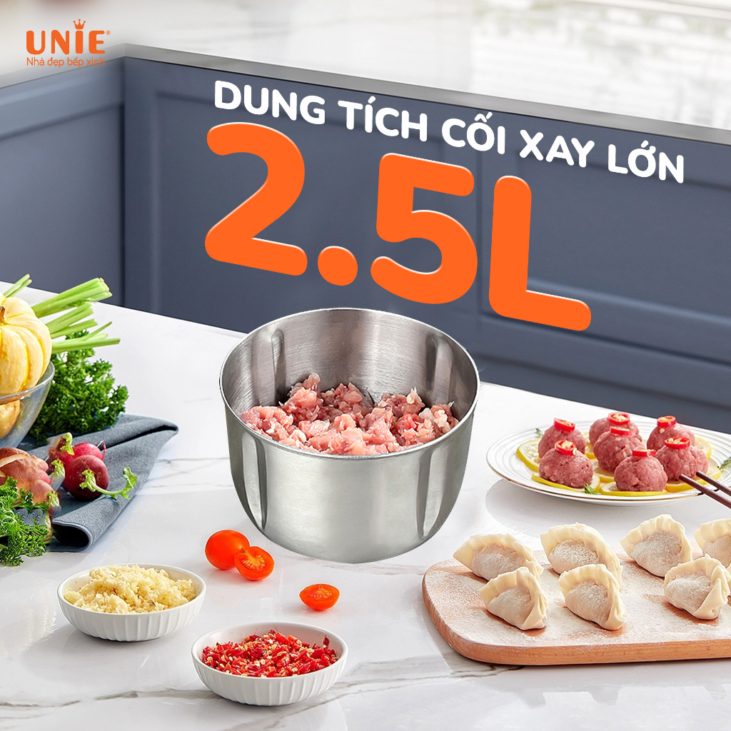 Máy Xay Thịt Unie UE226, 2 Cối inox 2.5Lit - 300W, Bảo Hành Chính Hãng 1 Năm