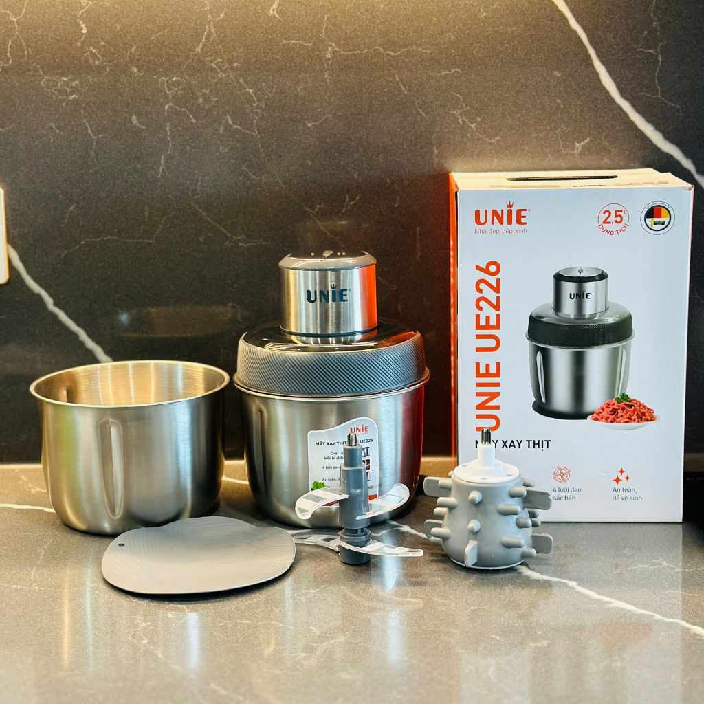 Máy Xay Thịt Unie UE226, 2 Cối inox 2.5Lit - 300W, Bảo Hành Chính Hãng 1 Năm