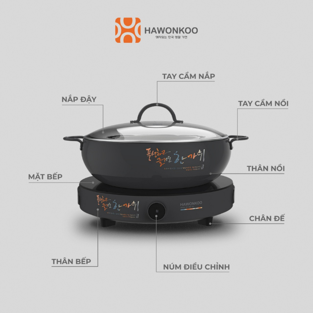 Bếp Từ Đơn Hawonkoo CEH-101, Công Suất 2000W,Mặt Kính Ceramic Tặng kèm nồi lẩu