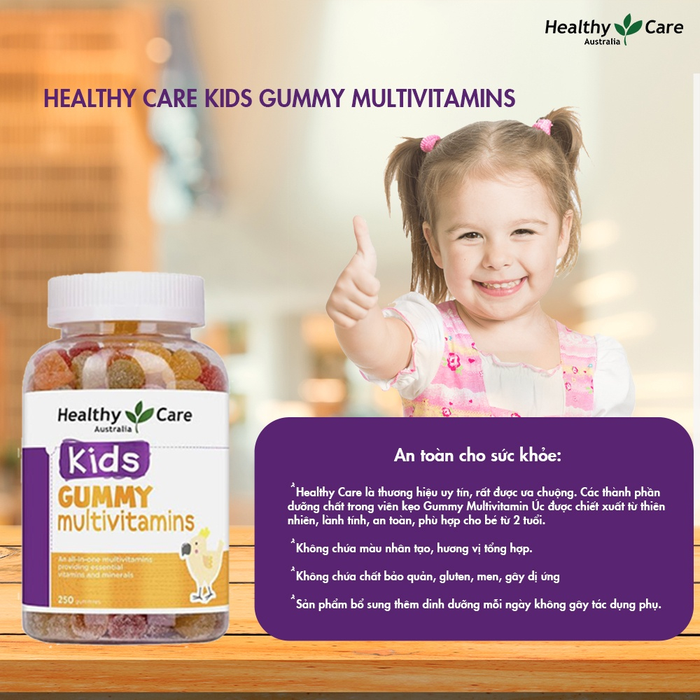 Kẹo dẻo bổ sung vitamin tổng hợp cho bé Healthy Care Kids Gummy Multivitamins 250 viên