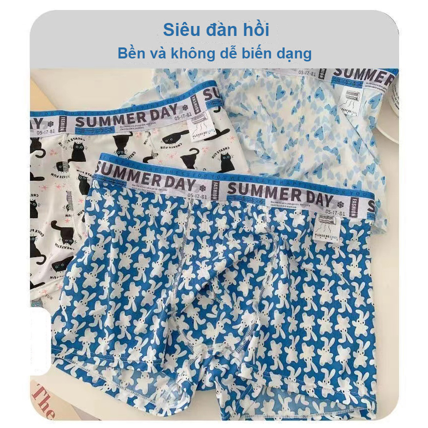 Cacti Keno Quần lót boxer lụa băng cho nam thun lạnh in thời trang Đáy quần bên trong kháng khuẩn